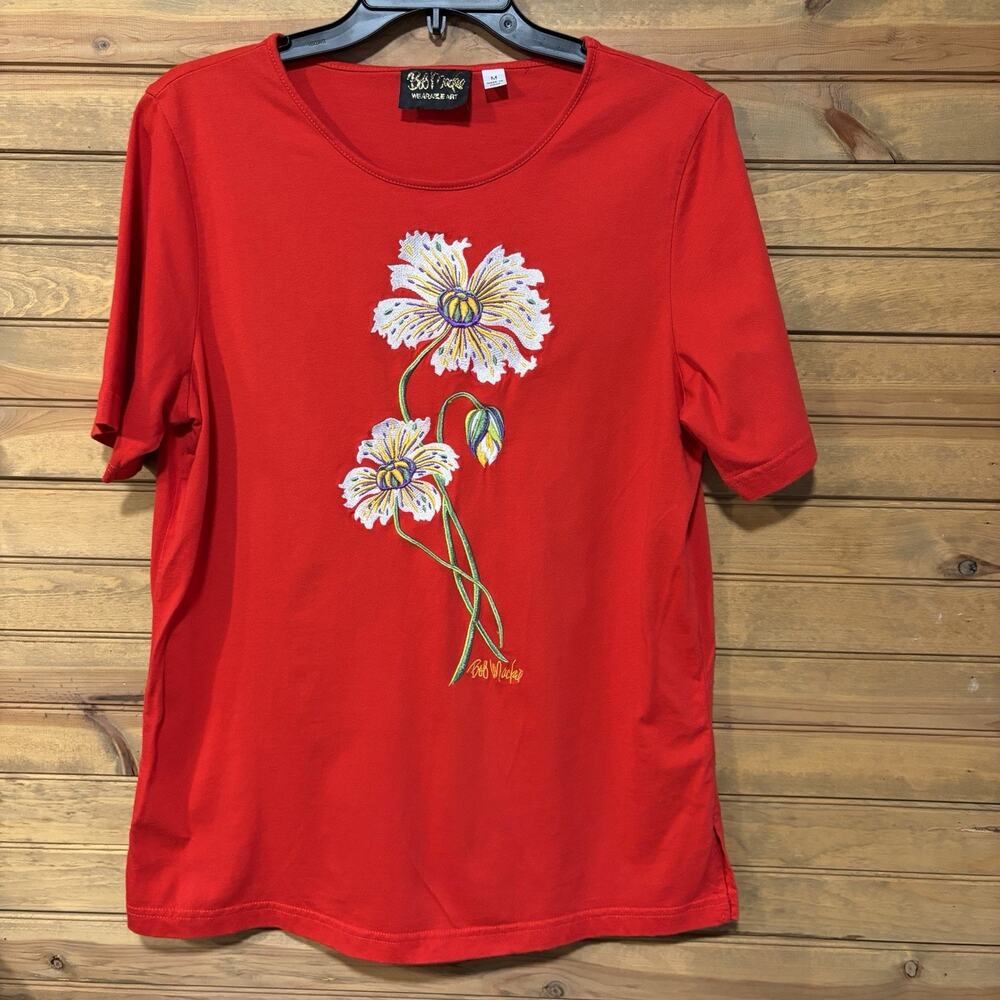 Bob Mackie Wearable Art Women’s Red T-shirt Size M Embroidered